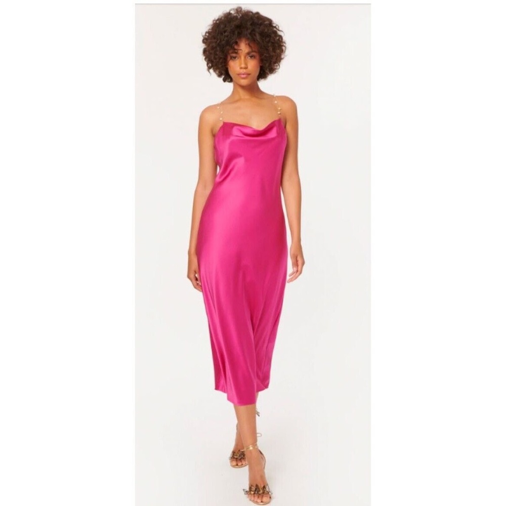 Cami NYC Shallon hot pink silk Pearl strap midi dress (perfect for wedding)